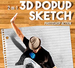 极品PS动作－3D立体草图(含高清视频教程)：3D Popup Sketch Photoshop Action